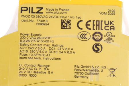 PNOZ X3 230VAC 24VDC 3N/O 1N/C 1SO PILZ 774318 BEZPEČNOSTNÍ RELÉ