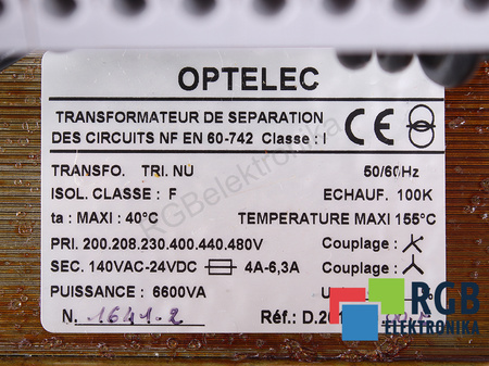 D.201.349.00E STAUBLI 200/208/230/400/440/480V, 140-24V TRANSFORMÁTOR