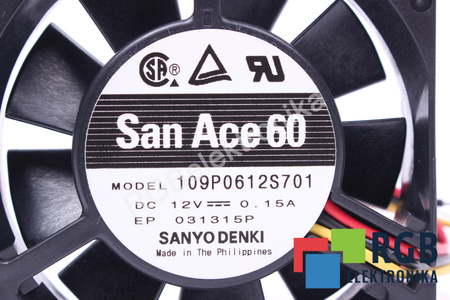 109P0612S701 SANYO DENKI 60X60X15MM, 12V, 0.15A VENTILÁTOR