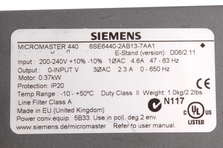 6SE6440-2AB13-7AA1 SIEMENS MICROMASTER 440