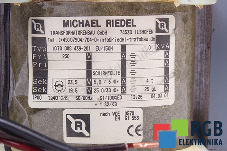 1070088439-201 MICHAEL RIEDEL 230V, 23.5/19.5V TRANSFORMÁTOR
