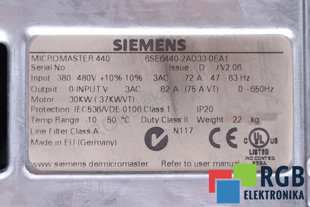 6SE6440-2AD33-0EA1 SIEMENS MICROMASTER 440