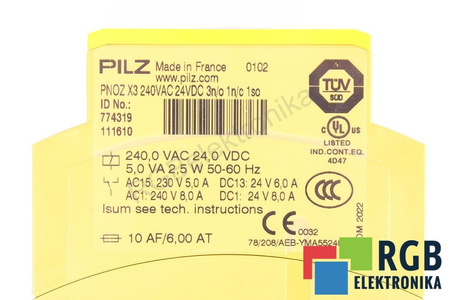 PNOZ X3 240VAC 24VDC 3N/O 1N/C 1SO PILZ 774319 BEZPEČNOSTNÍ RELÉ