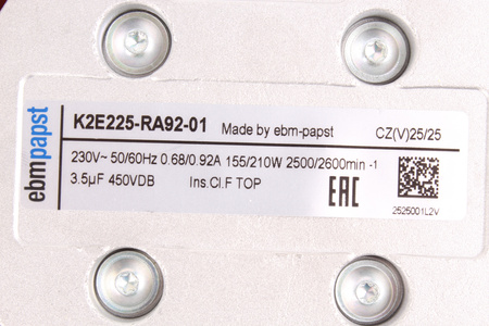 K2E225RA9201 EBM PAPST K2E225-RA92-01 230V 0.21KW, 230V, 0.92A, 1-F VENTILÁTOR