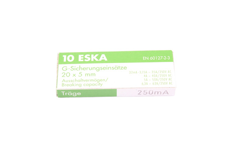POMALÁ TAVNÁ POJISTKA 522.511 ESKA ZKT-0.25A 250V, 0.25A, 5X20MM, 10PCS
