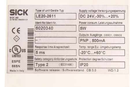 LE20-2611 SICK 6020340 BEZPEČNOSTNÍ RELÉ