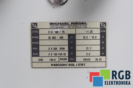 3VI168/75 MICHAEL RIEDEL 360-435V, 200/100V TRANSFORMÁTOR