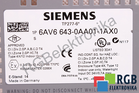 6AV6643-0AA01-1AX0 SIEMENS SIMATIC TP277 ZADNÍ KRYT
