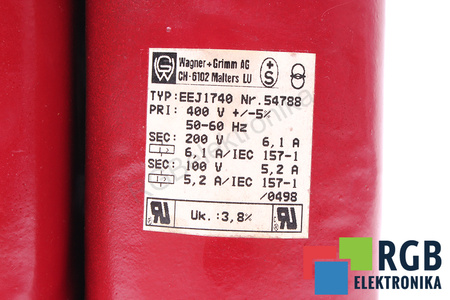 EEJ1740 WAGNER MAGNETE PRI 400V SEC 200/100V 6.1A/5.2A TRANSFORMÁTOR