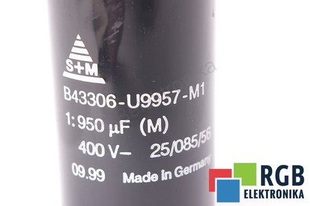 KONDENZÁTOR B43306-U9957-M1 S+M 25/085/56 950UF, 400VDC