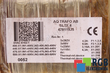 3HAC6162-1 ABB 400/440/475/500V, 262/55/230/115V TRANSFORMÁTOR