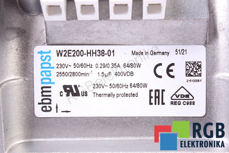 W2E200-HH38-01 EBM PAPST 225X225X8MM, 230V, 0.29A VENTILÁTOR
