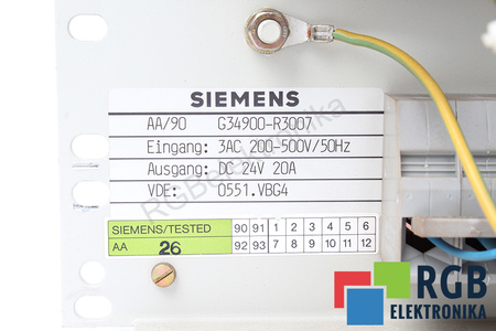 G34900-R3007 SIEMENS PRI 200-500VAC SEC 24VDC TRANSFORMÁTOR