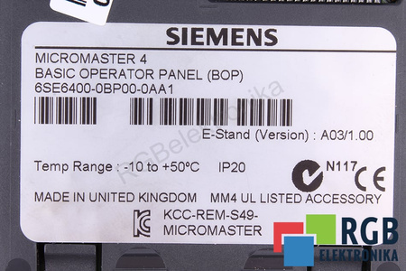6SE6400-0BP00-0AA1 SIEMENS MICROMASTER 4 OVLÁDACÍ A ŘÍDICÍ PANEL