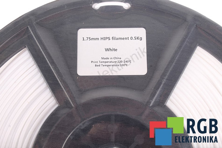 1,75MM HIPS FILAMENT 0.5KG WHITE FLASHFORGE VNĚJŠÍ ROZMĚR CÍVKY 180MM, VNITŘNÍ ROZMĚR CÍVKY 50MM, ŠÍŘKA CÍVKY 45MM