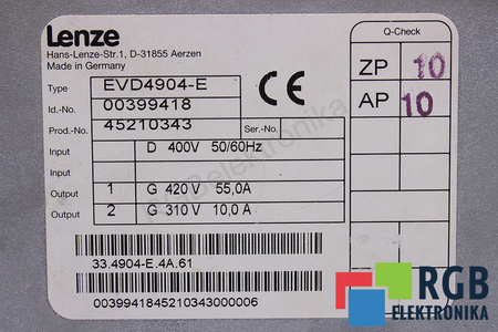 EVD4904-E LENZE ID.-NO. 00399418