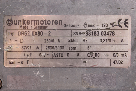 DR62.0X80-2 DUNKERMOTOREN 230/0V 0.31/0.5A 87/91W 2600/3100RPM