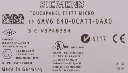 6AV6640-0CA11-0AX0 SIEMENS TOUCHPANEL TP177 MICRO