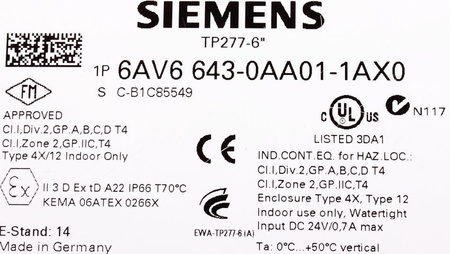 6AV6643-0AA01-1AX0 SIEMENS TP277 6"