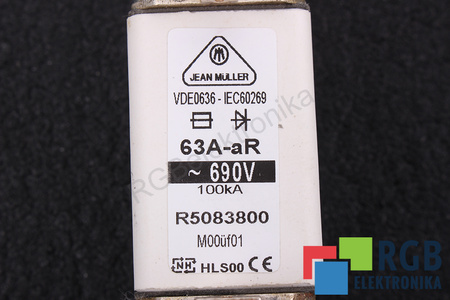 POJISTKA HLS00 JEAN MULLER R5083800 VDE0636-IEC60269 63A-AR, 690VAC, 100KA