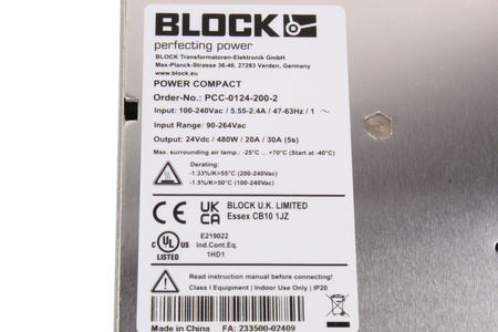 PCC-0124-200-2 BLOCK SPÍNANÝ NAPÁJECÍ ZDROJ