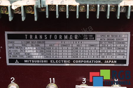 TB740-037K MITSUBISHI ELECTRIC 480/460/440/415/380/240/230/208V, 210/121/100V TRANSFORMÁTOR