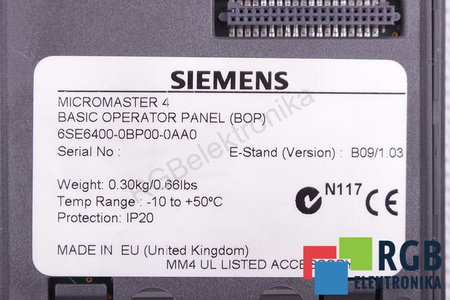 6SE6400-0BP00-0AA0 SIEMENS MICROMASTER 4 OVLÁDACÍ A ŘÍDICÍ PANEL