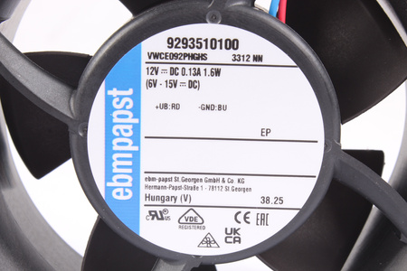 3312NN EBM PAPST 9293510100 92X92X32MM 1.6W 12V, 0.13A VENTILÁTOR