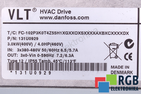 FC-102P3K0T4Z55H1XGXXOXSXXXXAXBXCXXXXDX DANFOSS VLT HVAC DRIVE