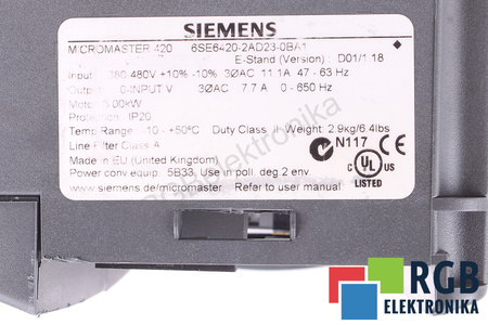 6SE6420-2AD23-0BA1 SIEMENS MICROMASTER 420