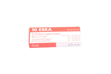 RYCHLÁ VÁLCOVÁ SKLENĚNÁ POJISTKA 520.605 ESKA ZKS-0.063A 250V, 0.063A, 5X20MM, 10PCS