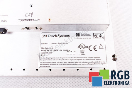 11-4922-505-00-U 3M TOUCH SYSTEMS AC 100-240V 1.5A 50/60HZ D.C LCD MONITOR