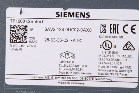 6AV2124-0UC02-0AX0 SIEMENS SIMATIC HMI TP1900 COMFORT